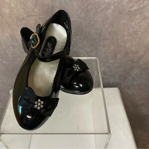 Black Kids Shoes with Bow and Rhinestone Detail